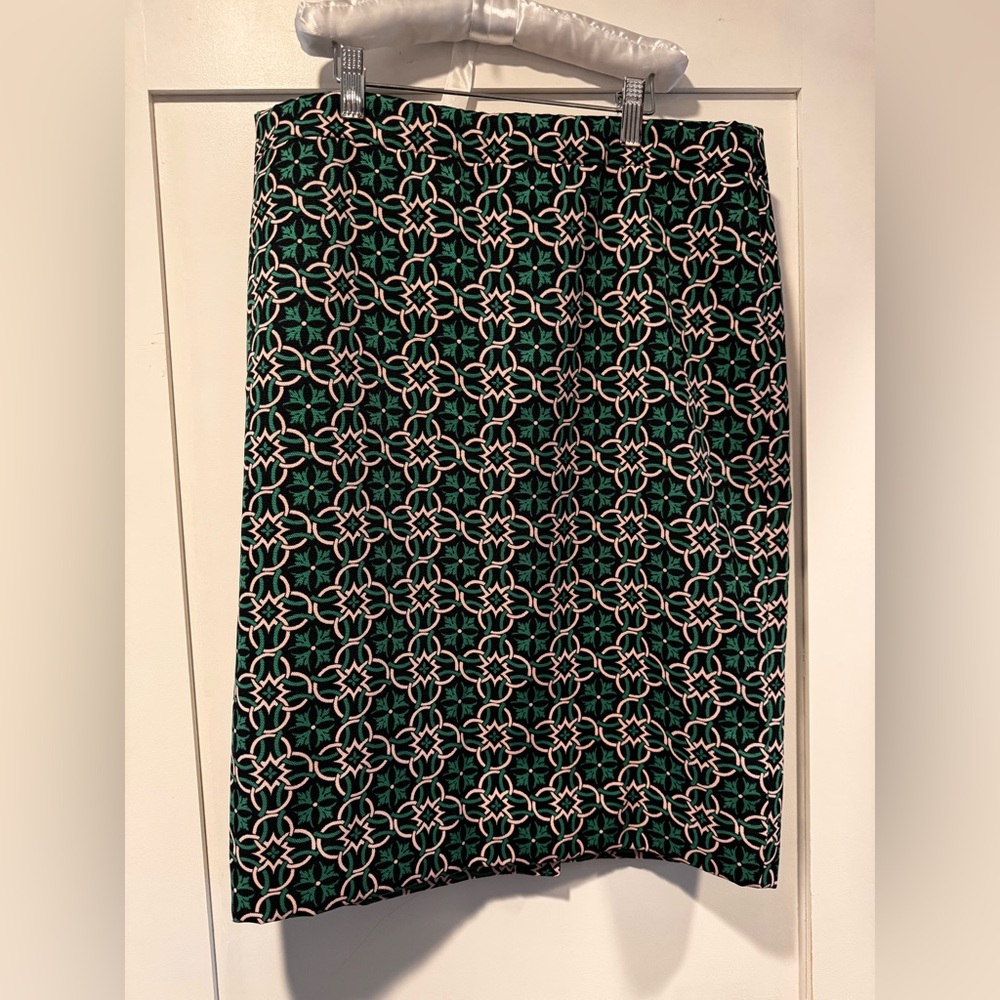 NWT J. Crew Green and Pink Geometric Pencil Skirt size 10